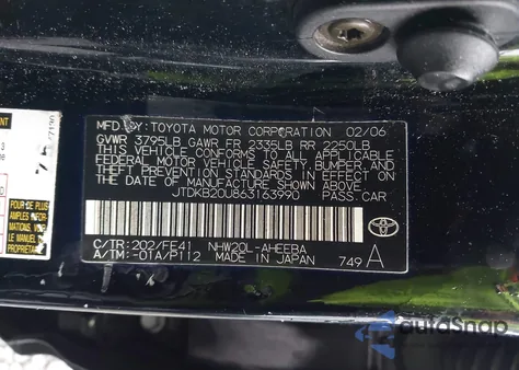 2006 Toyota Prius from USA, damaged, VIN JTDKB20U863163990